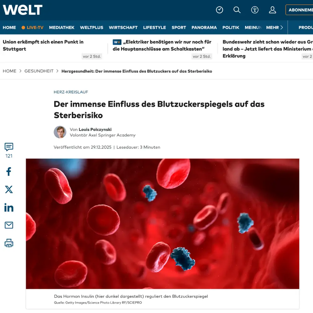 WELT Artikel: Der immense Einfluss des Blutzuckerspiegels auf das Sterberisiko
